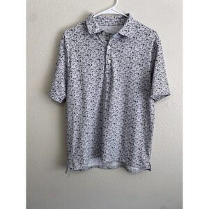 IBKUL Polo Shirt Mens Medium Purple Black Floral Splatter UPF 50+ Performance